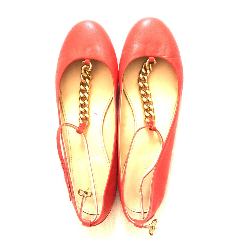 J Crew Orange Leather Janey Chain T Strap Flats 6